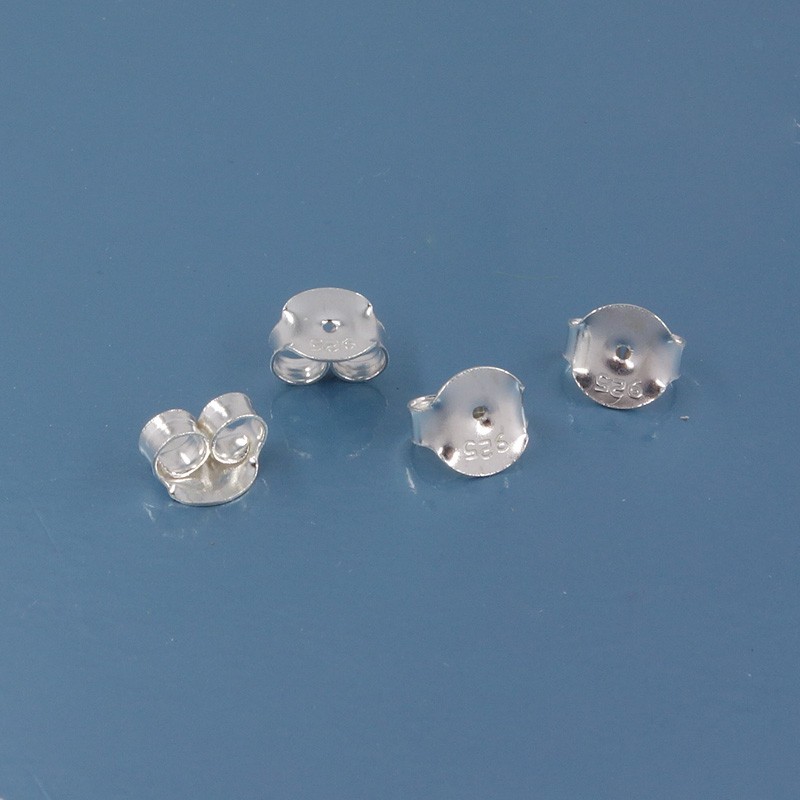 4 Sterling Silver Round Earring Clutches / Ear Backs / Nuts 7mm x 7.8mm #33534