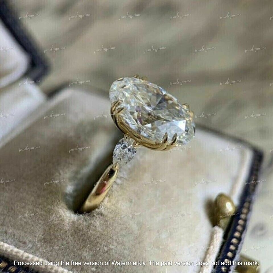 3Ct Oval Cut Lab Created Diamond Solitaire Engagement Ring 14K YellowGold Finish