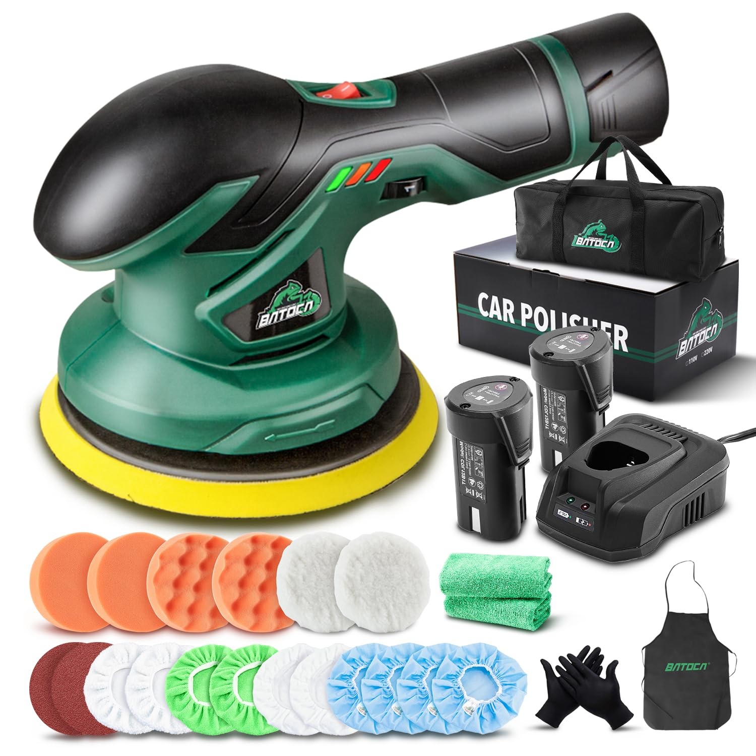 BATOCA Cordless Car Polisher 2x12V Li-ion 6 Speed Orbital Buffer/Waxer DA