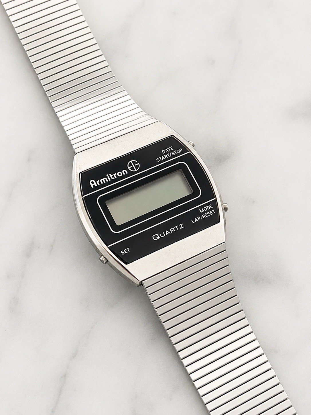 Vintage Armitron Quartz LCD Digital Watch Stainless Steel Stretch Needs Battery