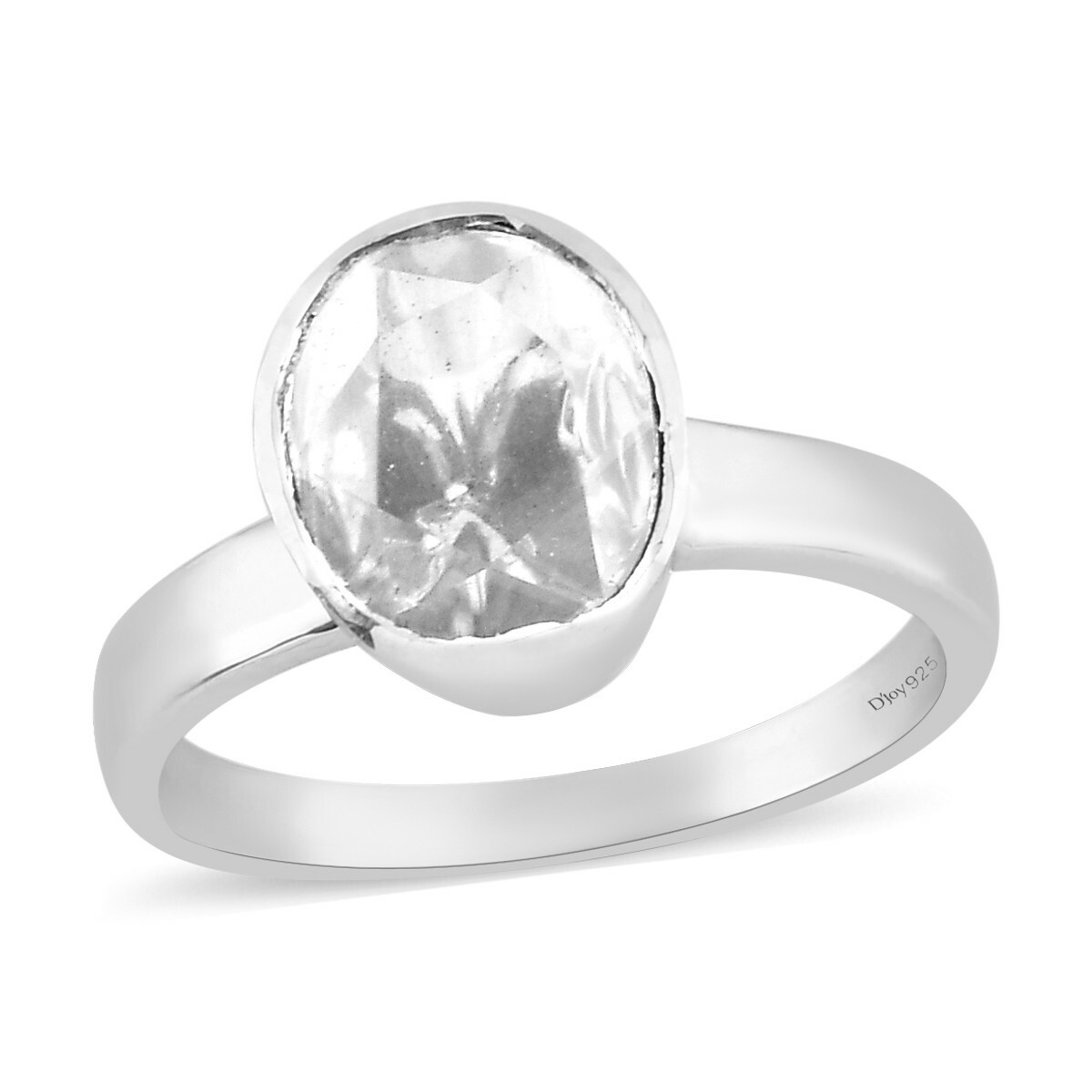 Polki Moissanite Solitaire Ring Platinum Plated Sterling Silvr .50ctw Size 5