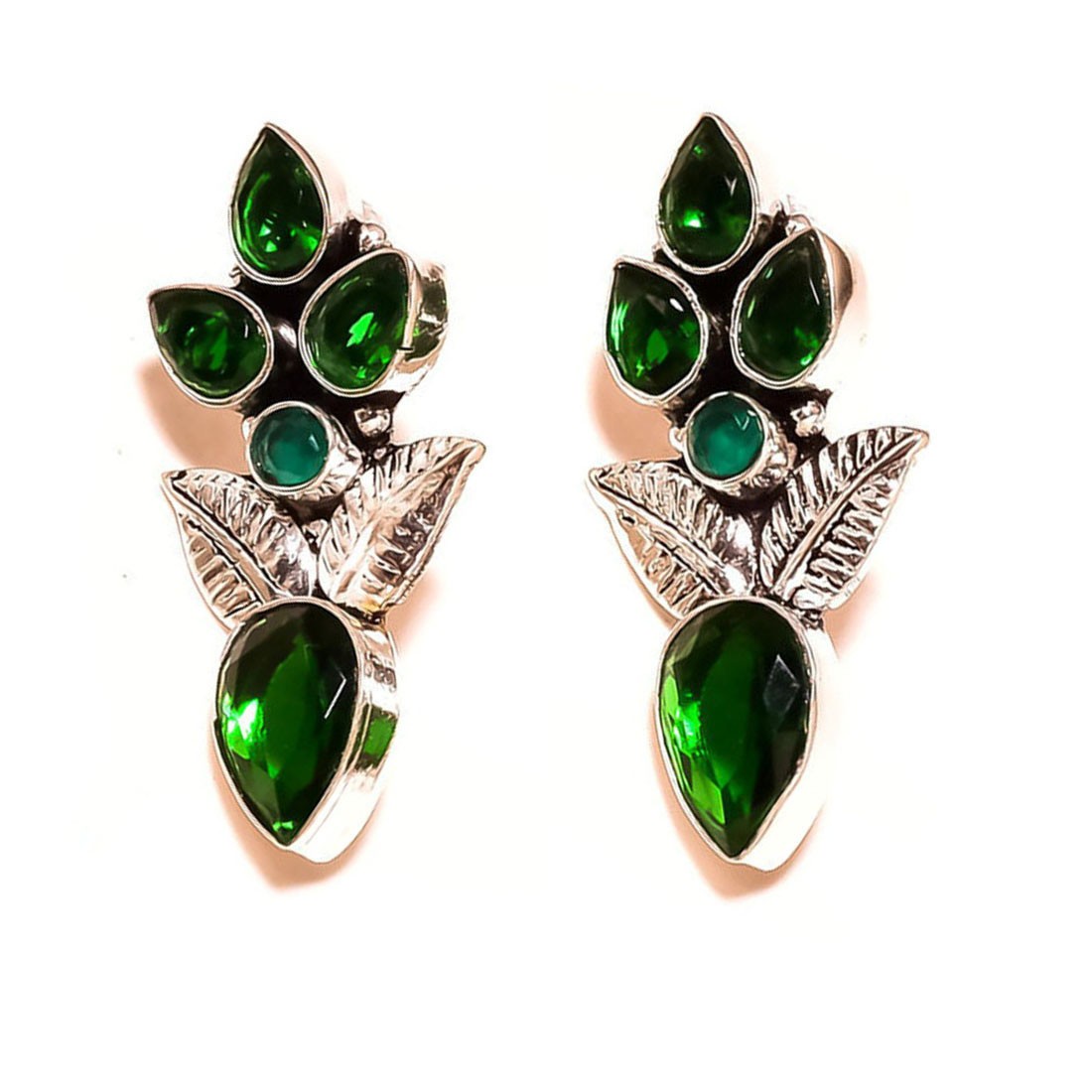 Chrome Diopside Gemstone 925 Silver Handmade Engraved Push Back Drop Earrings
