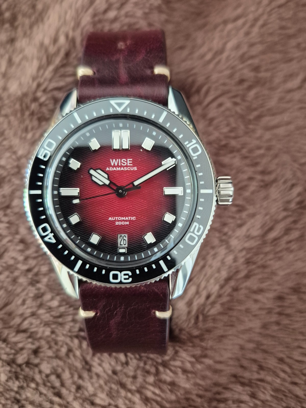 Wise Adamascus AD851A Stainless 904l 41mm diver Red wine. Fantastic condition