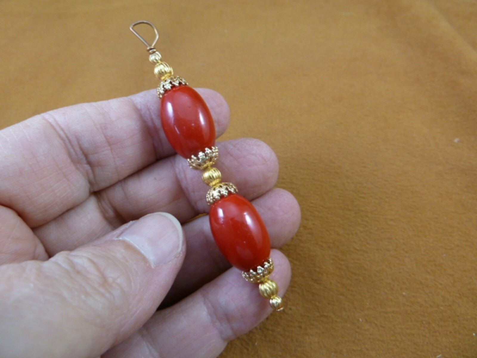 (J35-7) 12x15mm Red mother of pearl bead + gold caps pendant Necklace JEWELRY