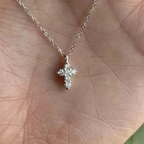 1 Ct Simulated Diamond Cross Pendant Necklace In White Gold Over Sterling Silver