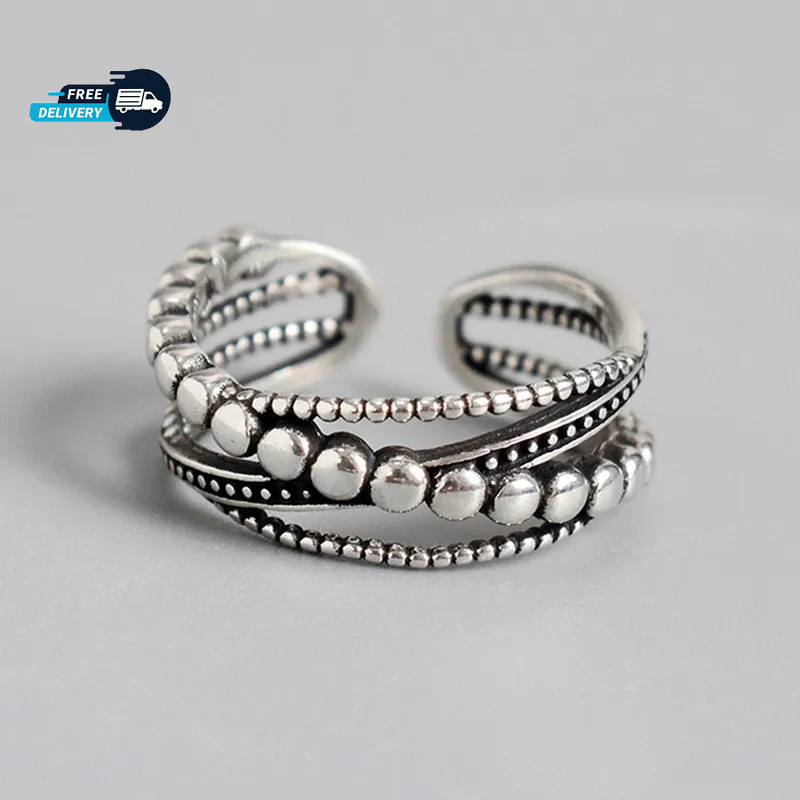 925 Sterling Silver Overlapping Ball Ring Adjustable Women Wedding Jewelry