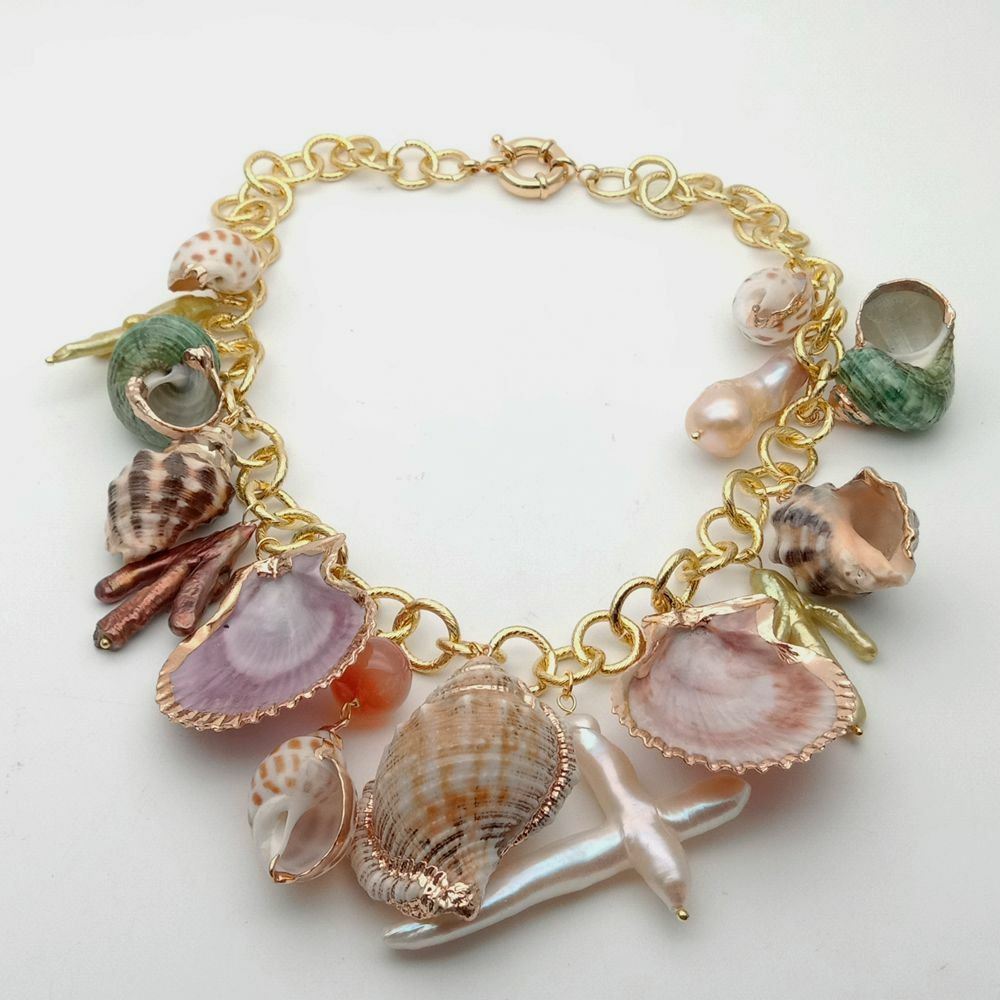19″ Multi Sea Shell Pearl Chain Necklace Summer Beach Jewelry