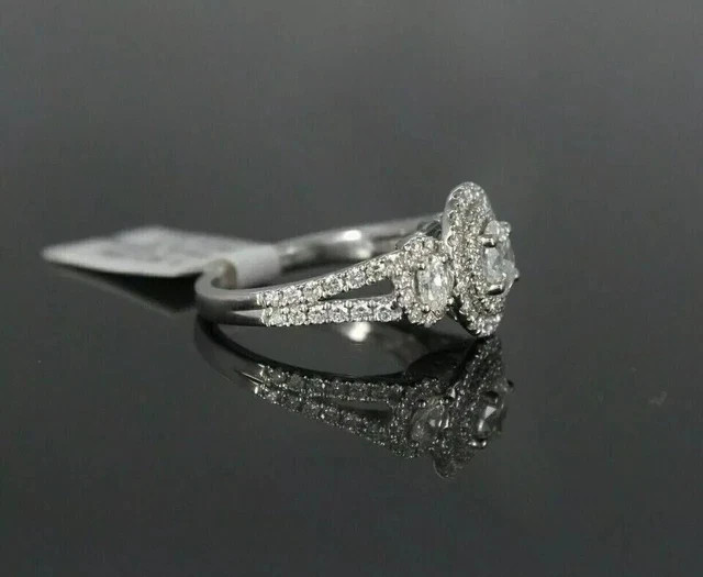 14K White Gold Plated 2.50CT Oval Cut Moissanite Halo Wedding Engagement Ring