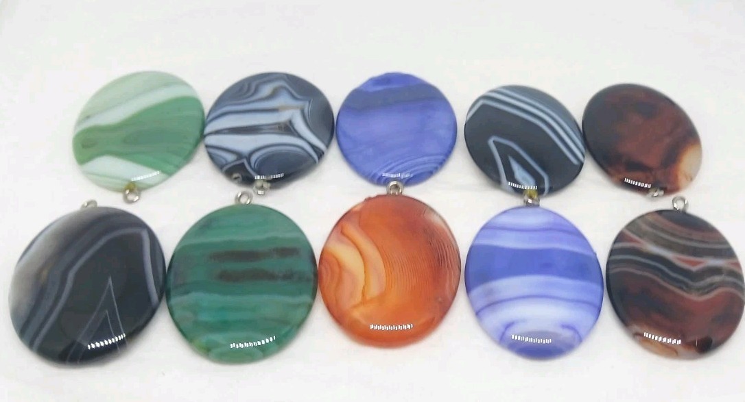 10 Gemstone Pendants Cabochon dyed drilled agate eyelet no bail pendant