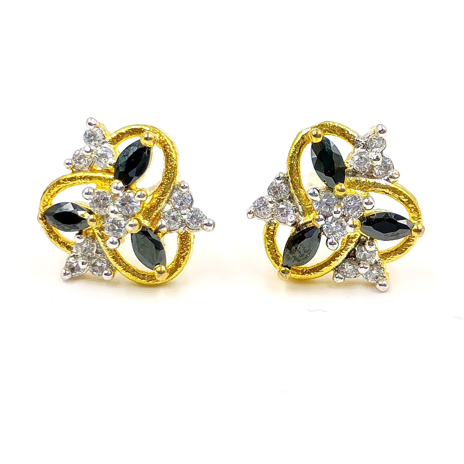 Black Onyx CZ Gold Plated Studs Handmade Indian Jewelry Traditional Gift for Her