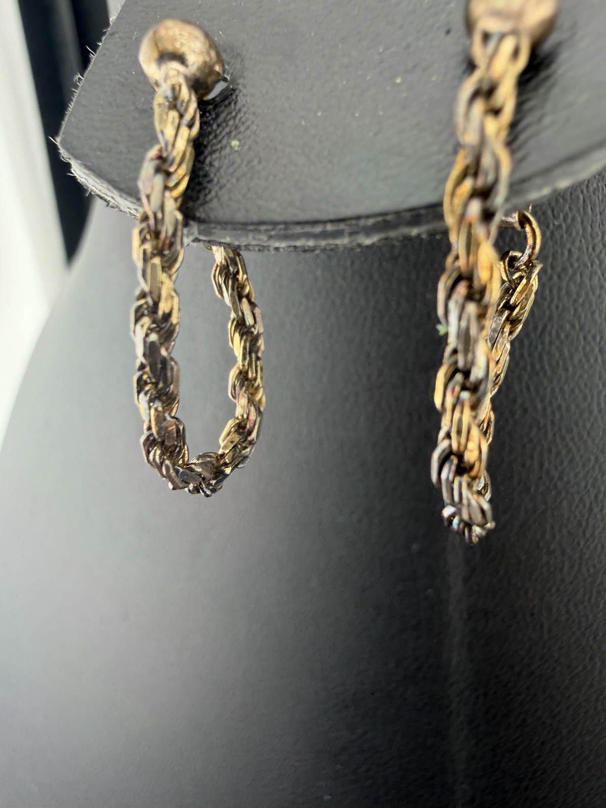 925 Italy Sterling Silver Twisted Rope Chain Hoop Earrings Dangle 2.26g