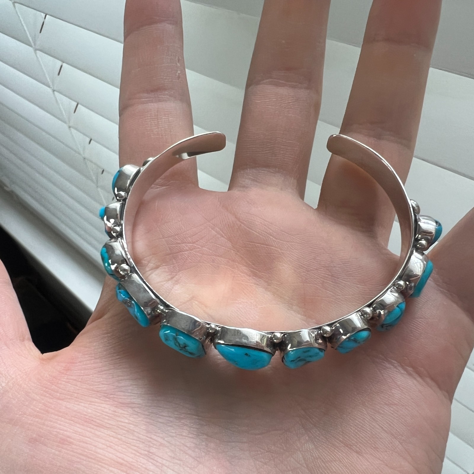 Vintage Native American Turquoise Cuff Sterling Silver Bracelet Artisan Sign 925