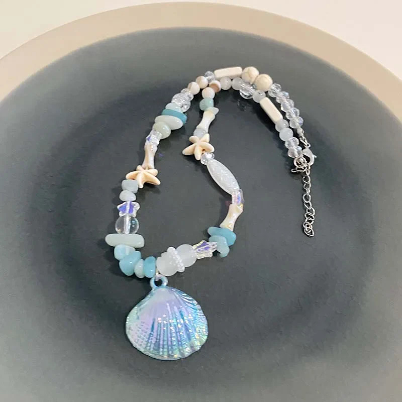 Boho Y2K Cute Shell Starfish Necklace for Women 2026 Summer Beach Vibe Beaded Ch