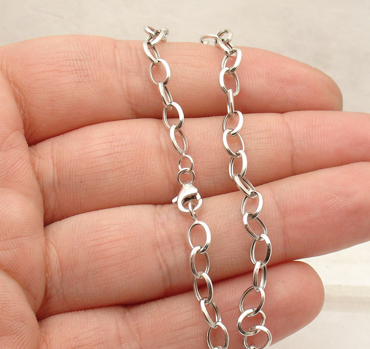 Light 5mm Oval Charm Link Bracelet Real 14K White Gold Selectable Size