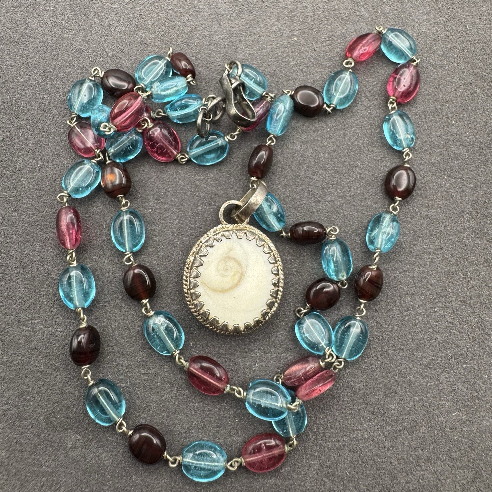 Artisan Silver Shiva Eye Shell Multi-Bead Necklace and Dangle Earrings Set