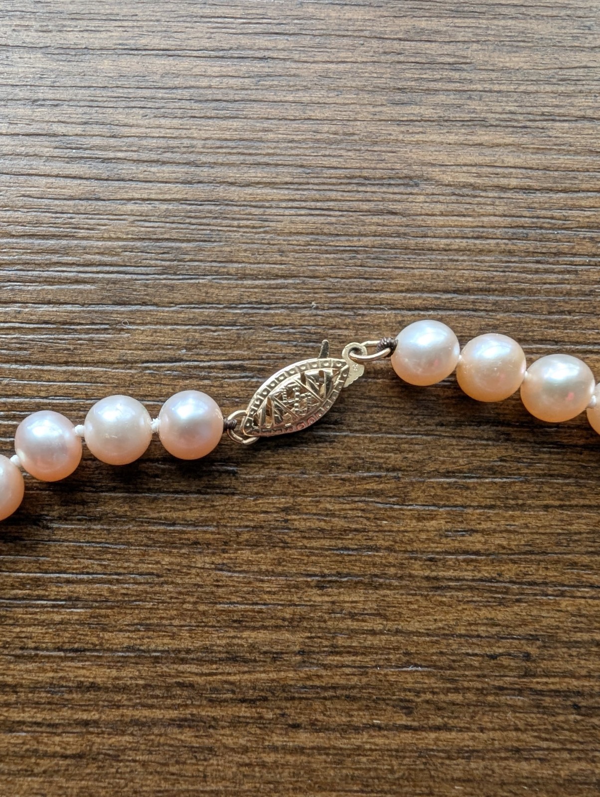 Jewelry Lot 50: Vintage Genuine Pink Pearl Necklace 14K Gold Clasp 17″ 70 Pearls
