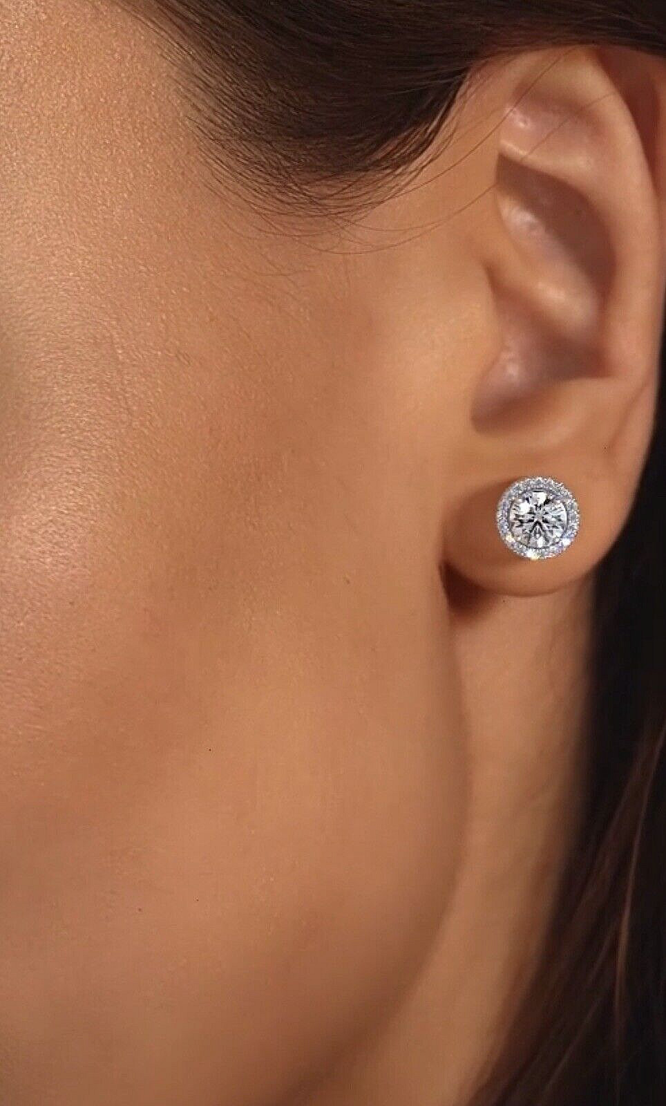 4.00 Ct Round Cut Halo Design Lab Created FL/D Stud Earrings 14K White Gold 8mm