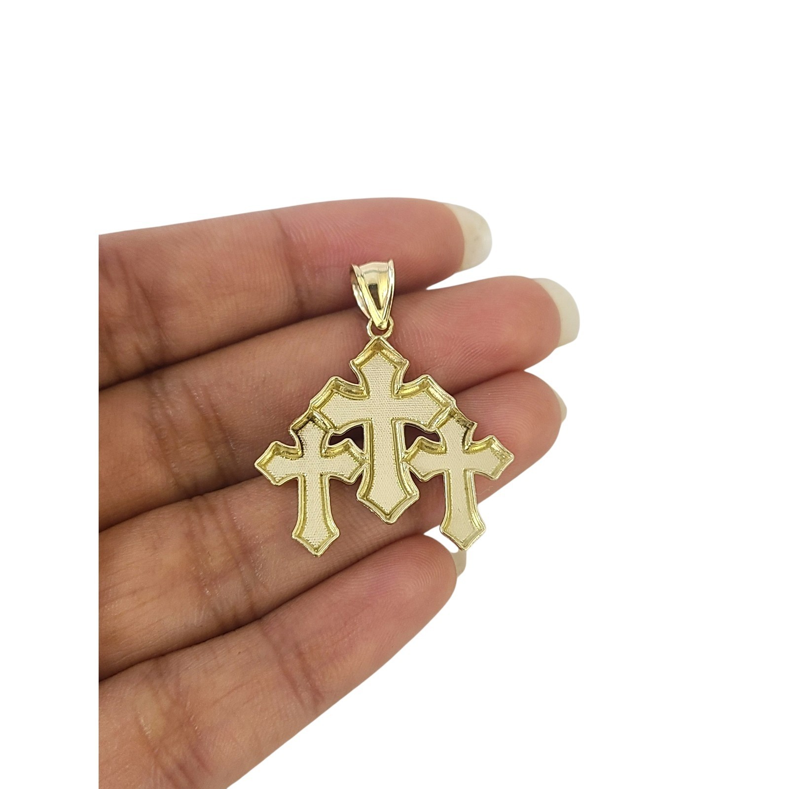 Real 10K Gold Triple Cross Pendant Charm Religious Faith Gift