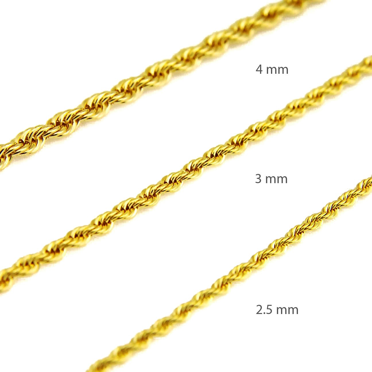 14K Yellow Gold Plated 2.5 / 3 / 4 mm Thin Short Choker 18″ Rope Chain Necklace