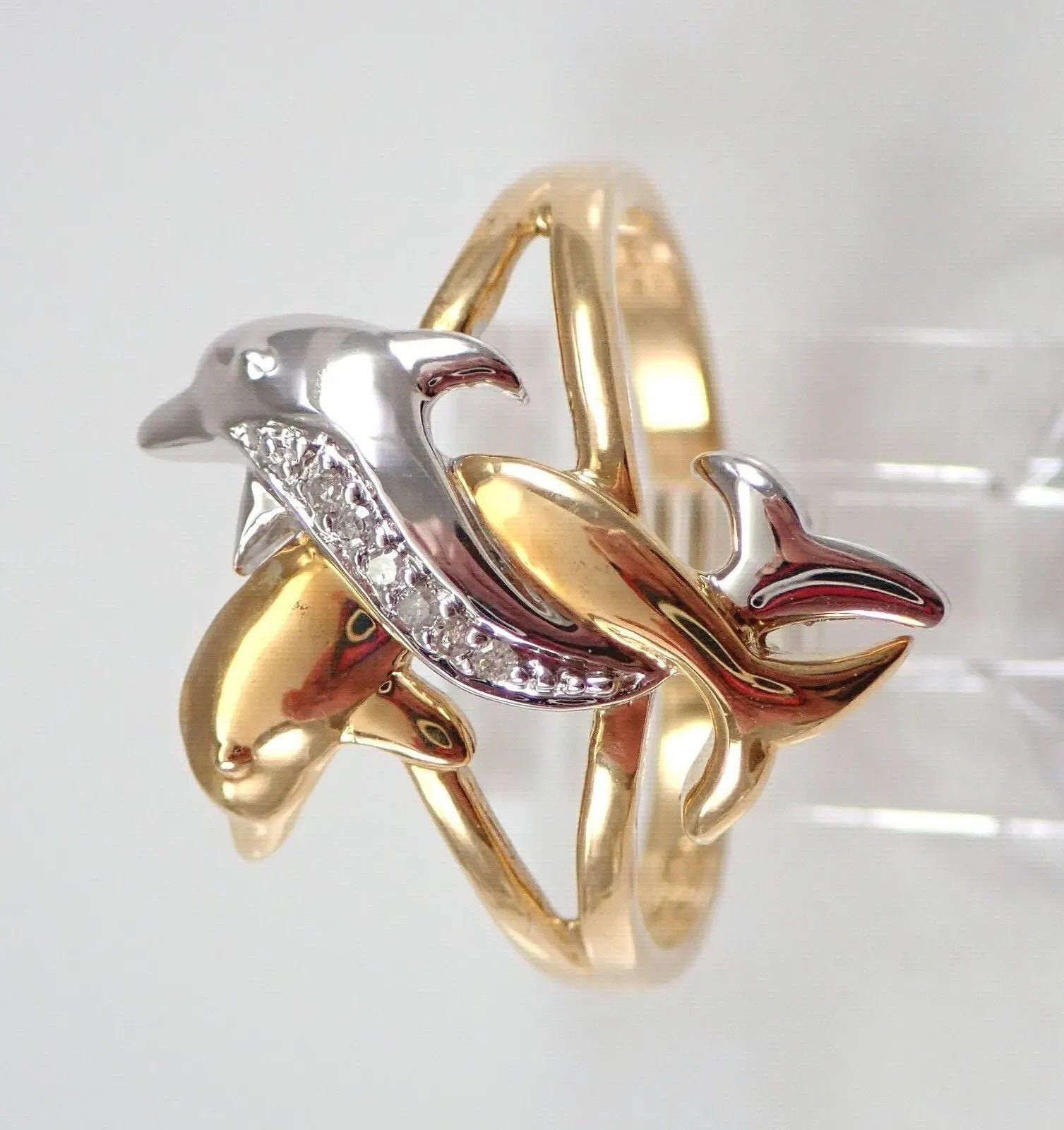 1 Ct Round Cut Moissanite Women’s Dolphins Wedding Ring In 14K Two Gold Plated