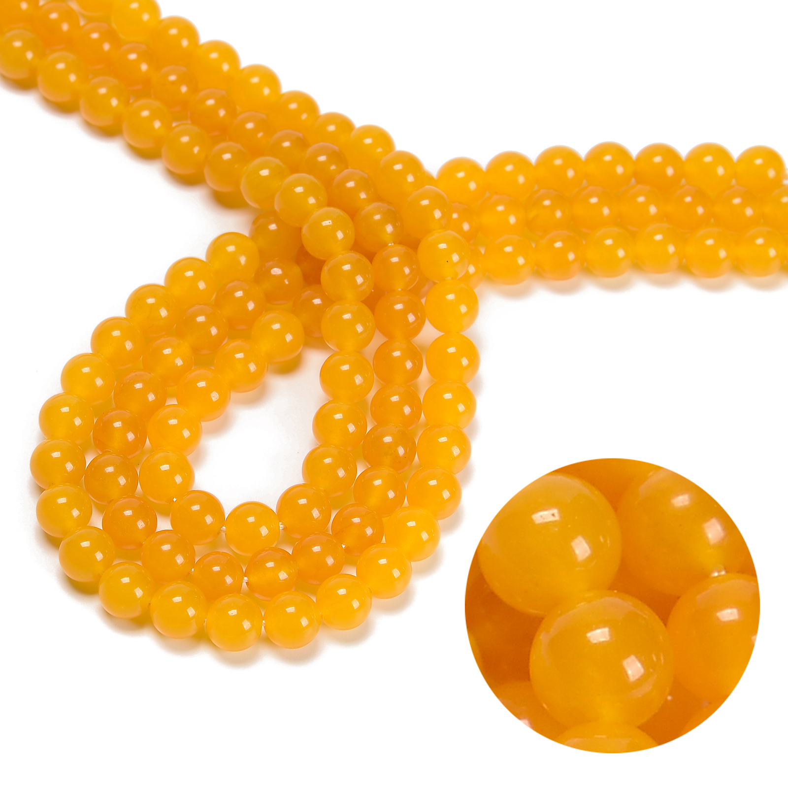 Dark Yellow Dyed Jade Smooth Round Beads 4mm 6mm 8mm 10mm 15.5″ Strand