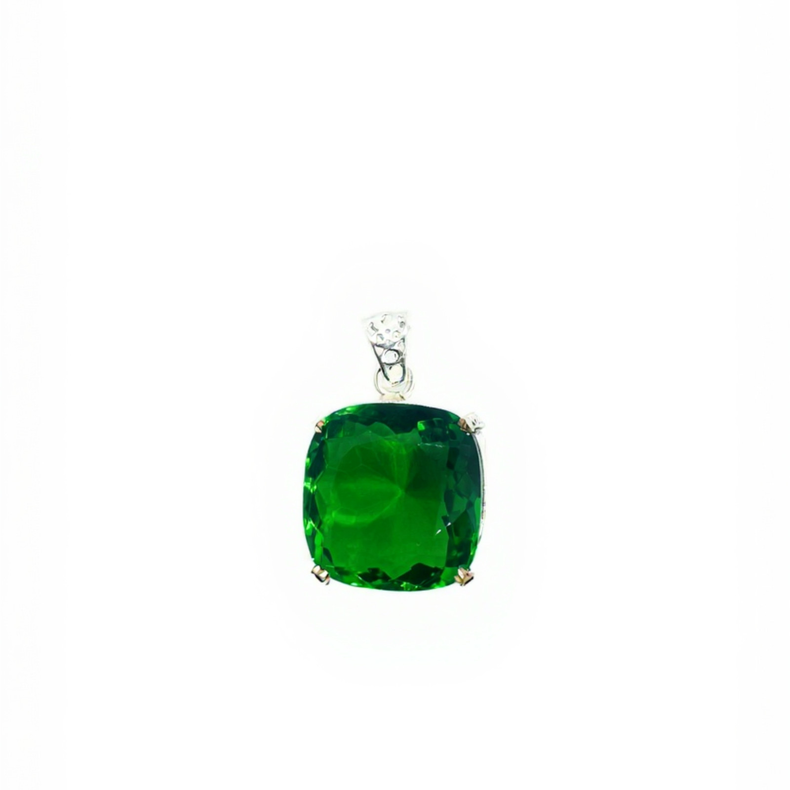 Handmade Green Emerald Crystal Pendant in Cushion Cut with Free Chain 70-80CT