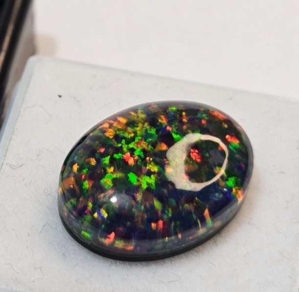 Australian Natural Black Fire Opal 6-7 Ct Oval Cabochon Loose Gemstone FR-084