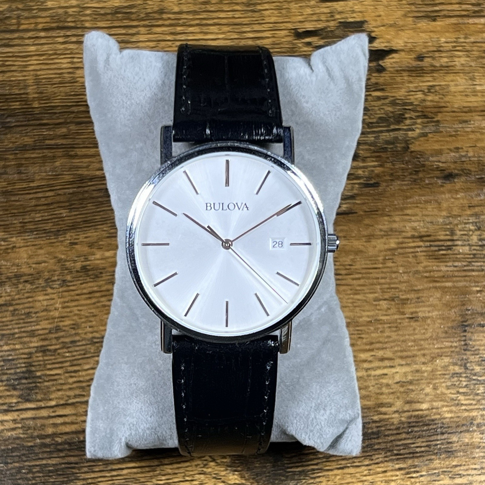 Bulova 96B104 Silver Men’s Dress Formal Classic Watch Leather Strap Bracelet