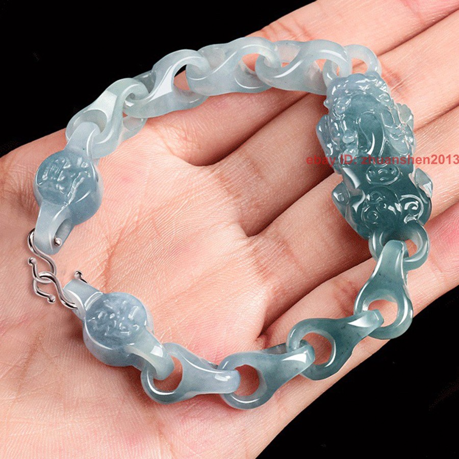 Certified Bluewater A Jade jadeite Carved Dragon Pixiu Anchor Link Luck Bracelet