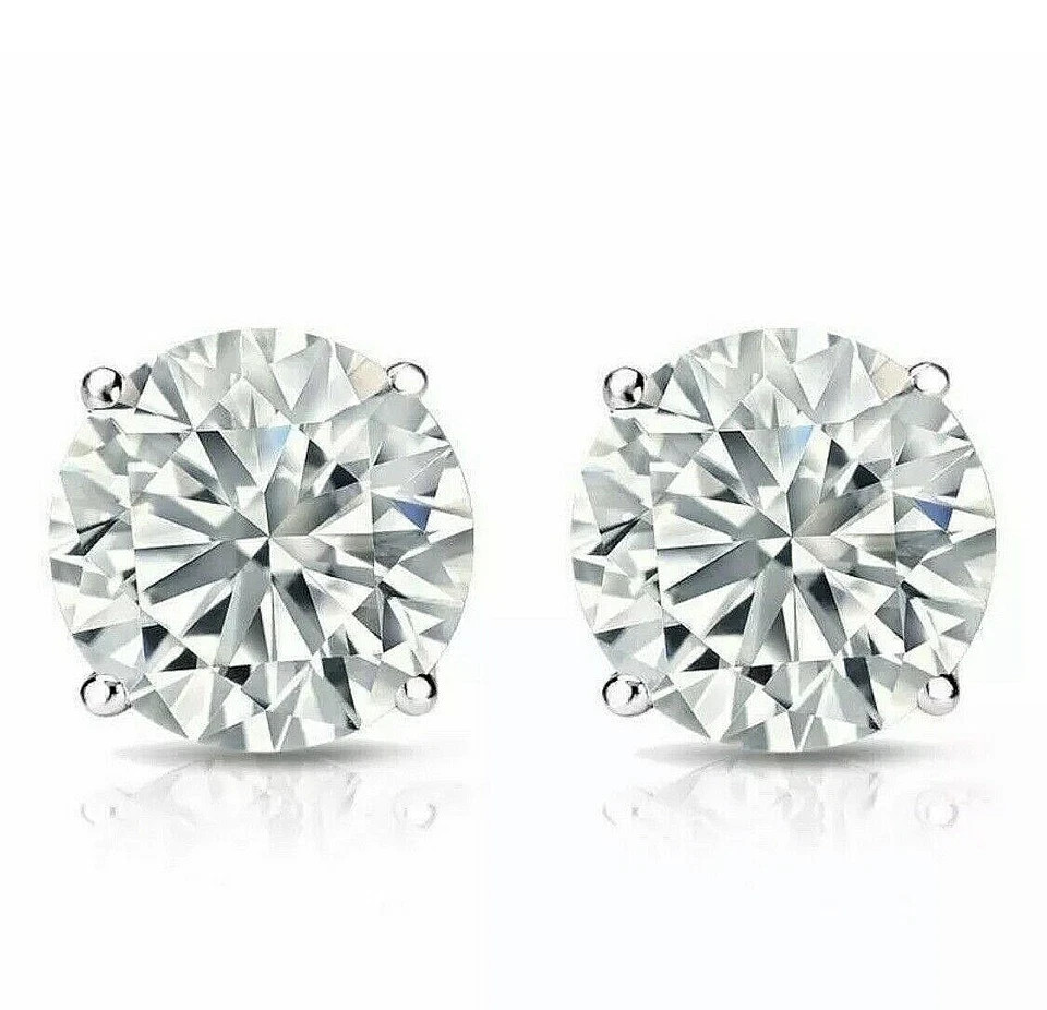 2 Ct Round Cut Natural Moissanite Stud Earrings 14k White Gold Plated