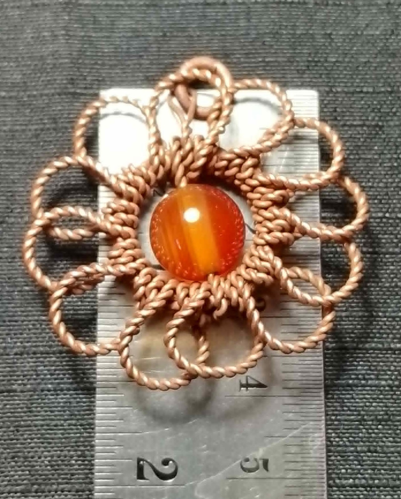 Flower Pendant Copper Daisy Wire Wrapped Mandala Agate Energy Lucky Jewelry #PM5