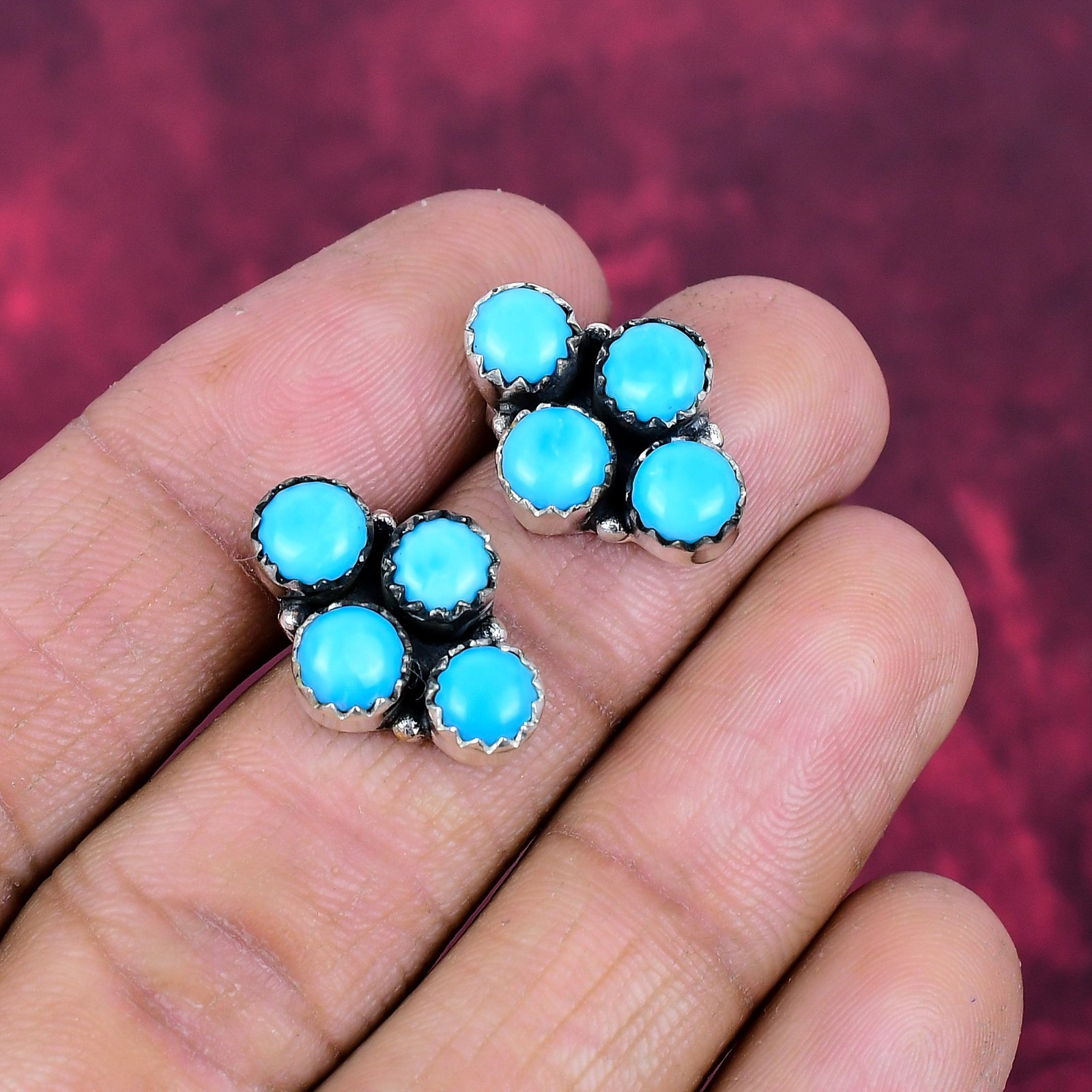 Sleeping Beauty Turquoise Gemstone Handmade 925 Sterling Silver Jewelry Earrings