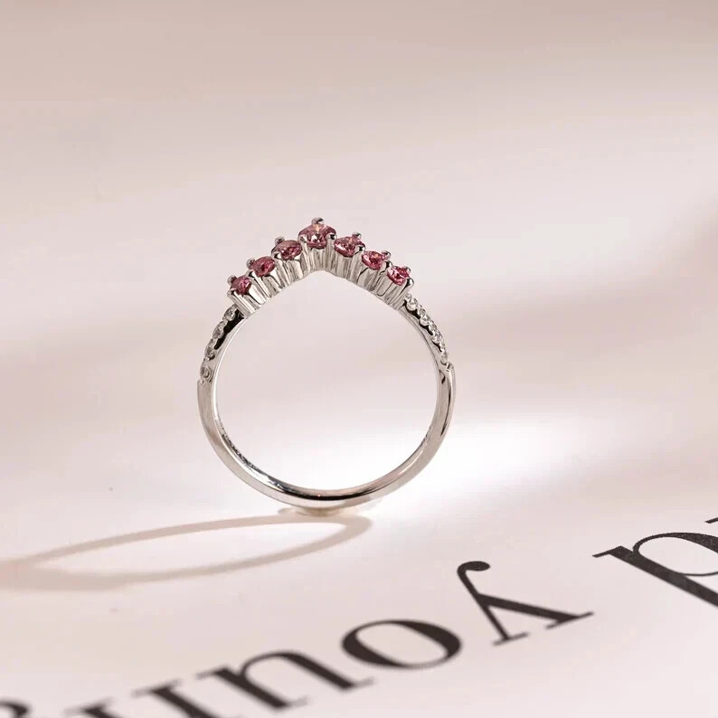 1.00 Ct Natural Pink Sapphire Diamond Anniversary Ring 14K Solid White Gold