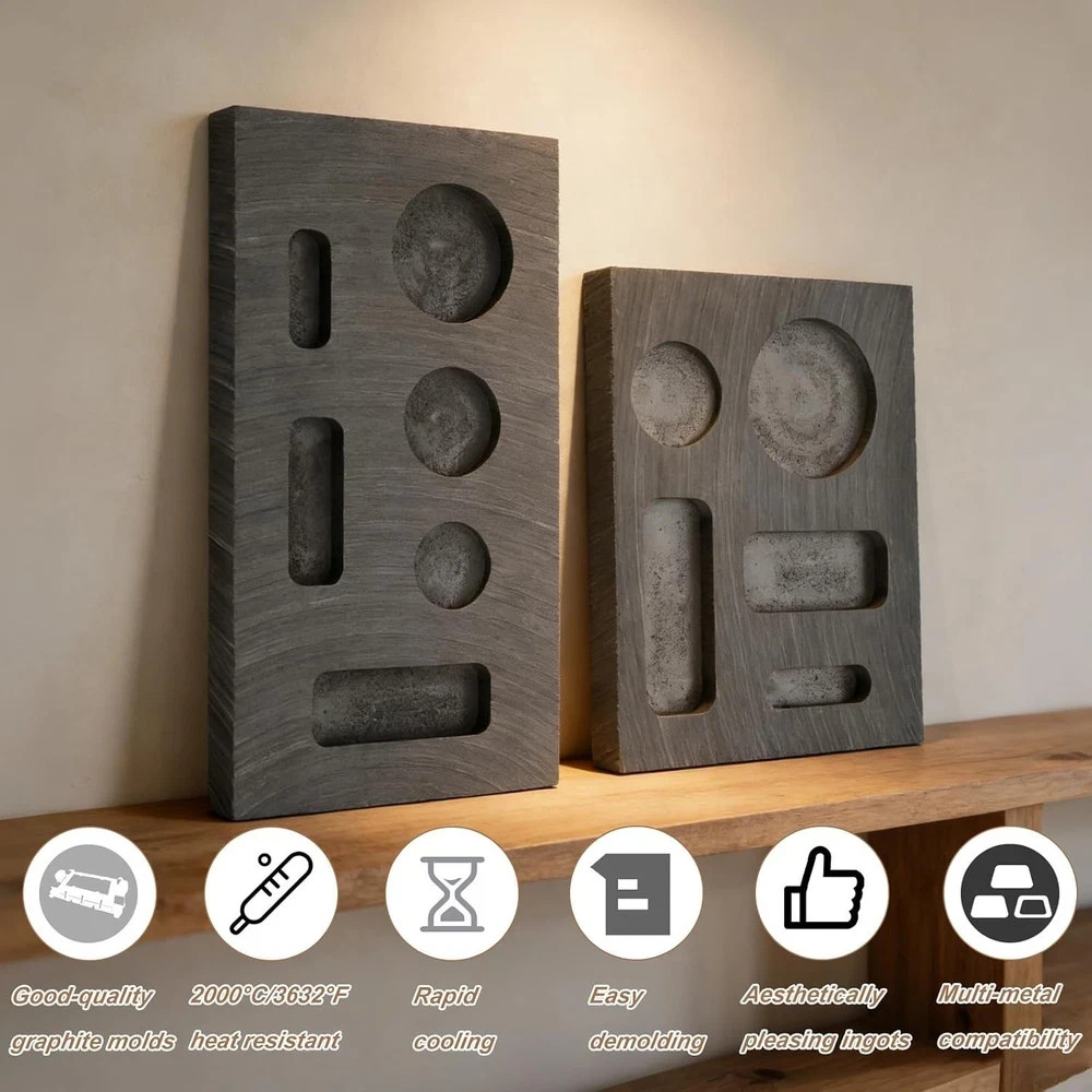 2pcs Graphite Mold Set, Mini Graphite Casting Ingot Mold for Casting Gold Silver