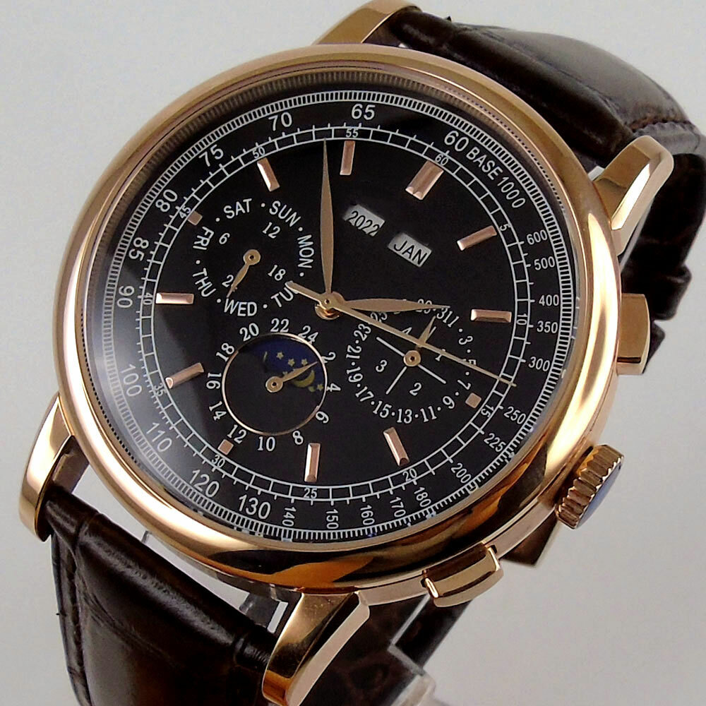 Sterile 42mm Automatic Men Watch ST1655 Movement Month Date Week Year Moon Phase