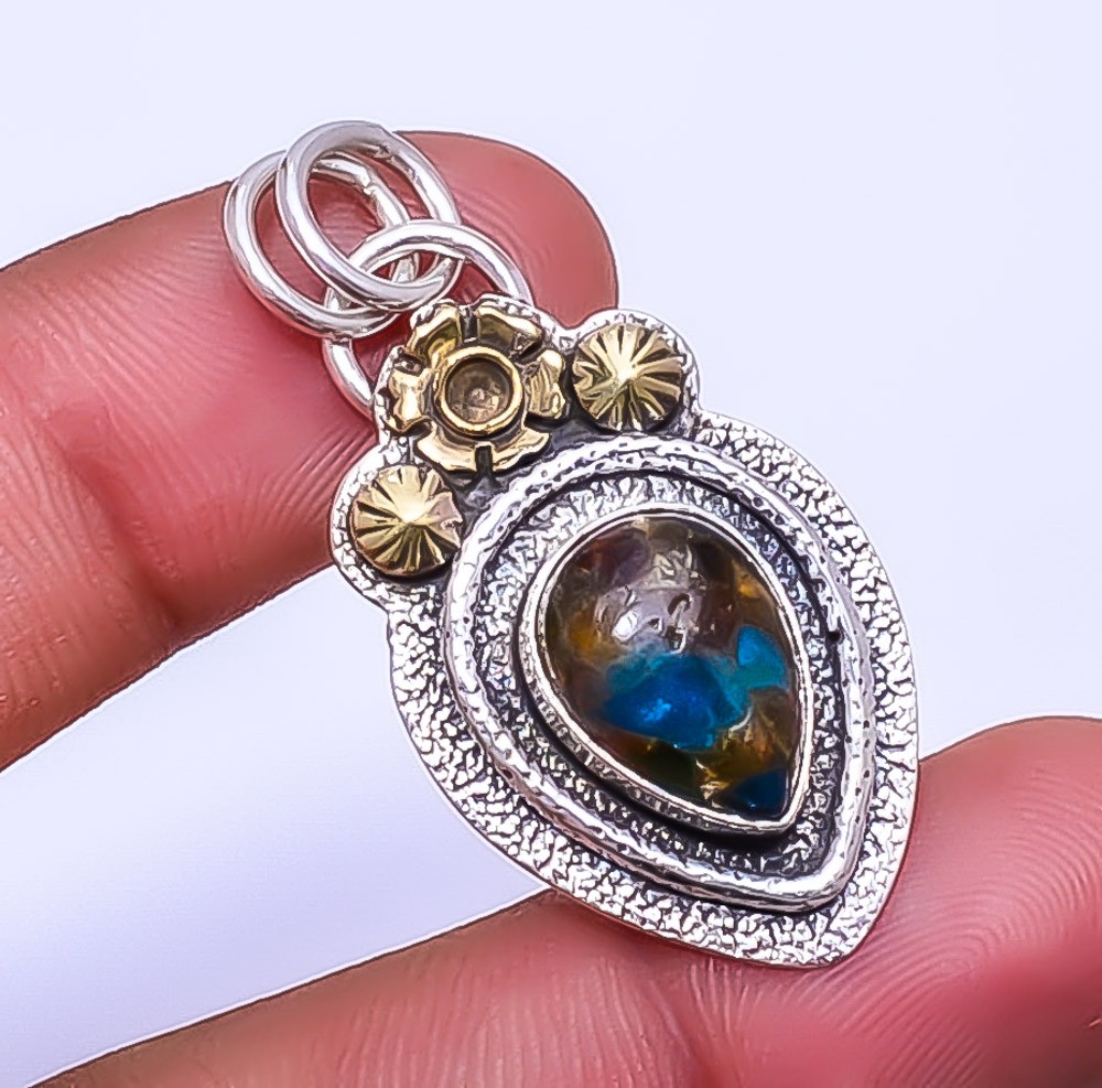 Multi Colour Tourmaline 925 Silver Two Tone Pendant 1.56″ P12, Christmas Gift