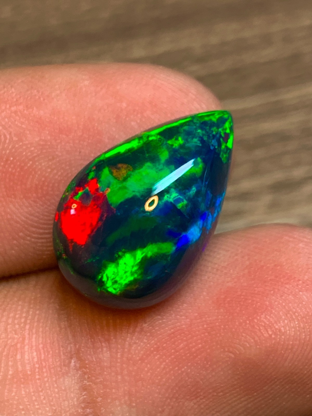 7.7ct Multi-Fire Ethiopian Black Welo Opal Pear Cabochon Statement Jewelry