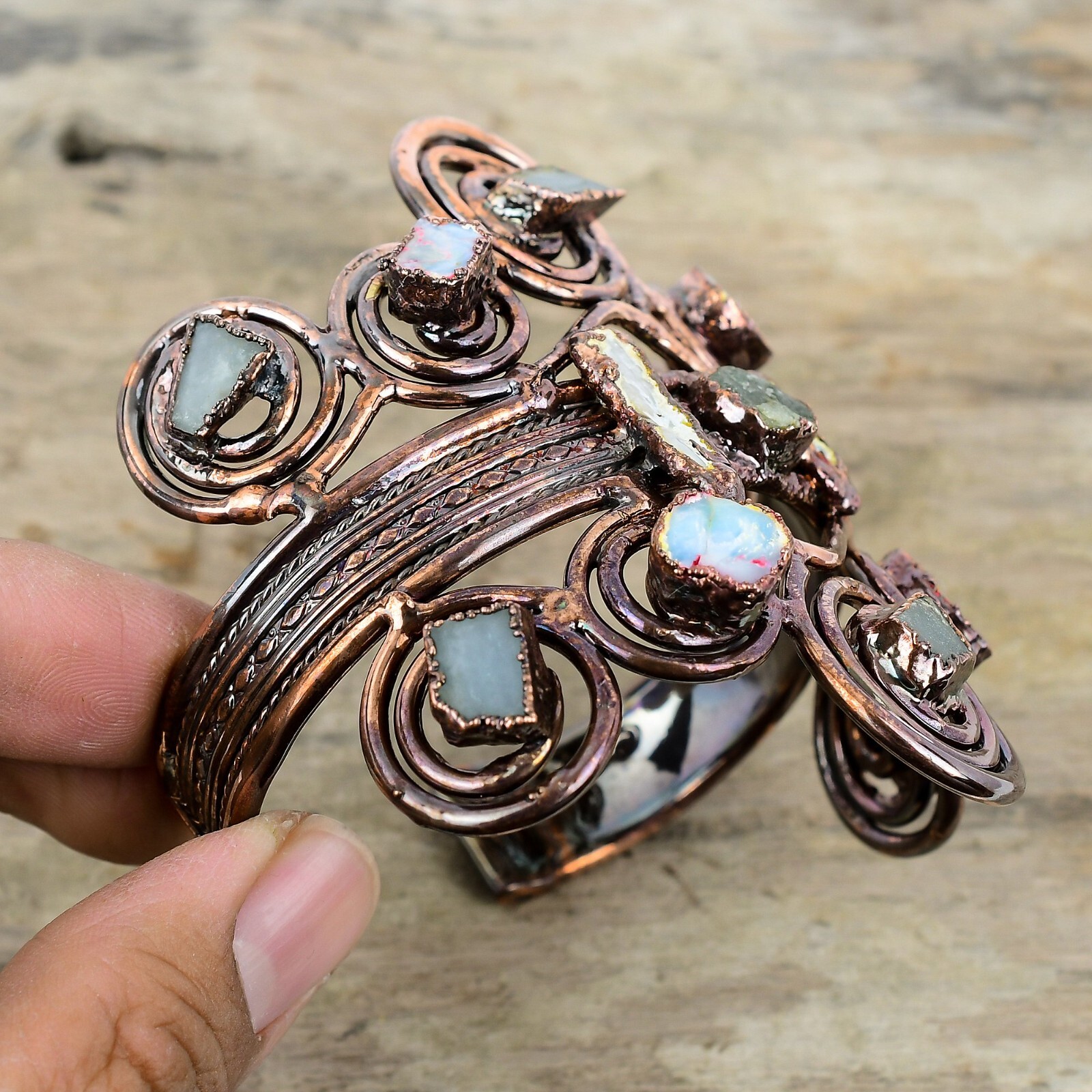 Larimar Rough Jewelry Copper Gift For Love Electroformed Adjustable Bangle
