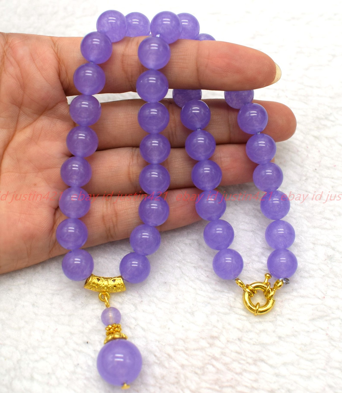 Pretty Natural 8/10mm Lavender Jade Gems Round Beads Pendant Necklace 16-28in