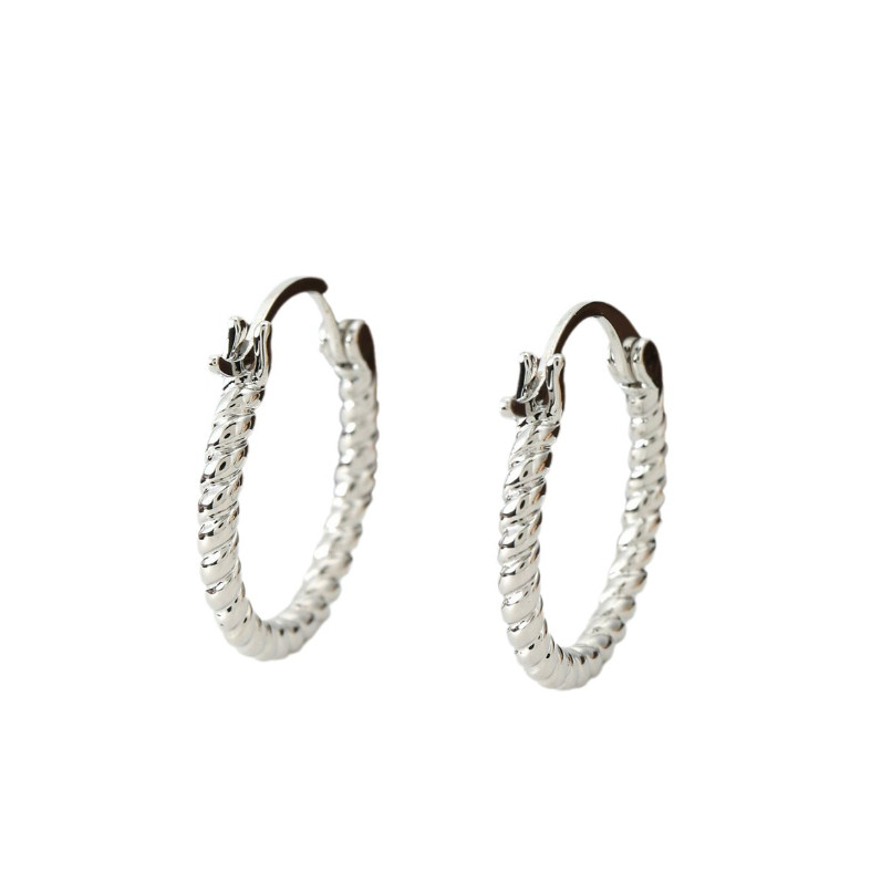 20mm White Gold Filled Twisted Wave Wire Small Hoop Huggie Cuff Earrings PE28