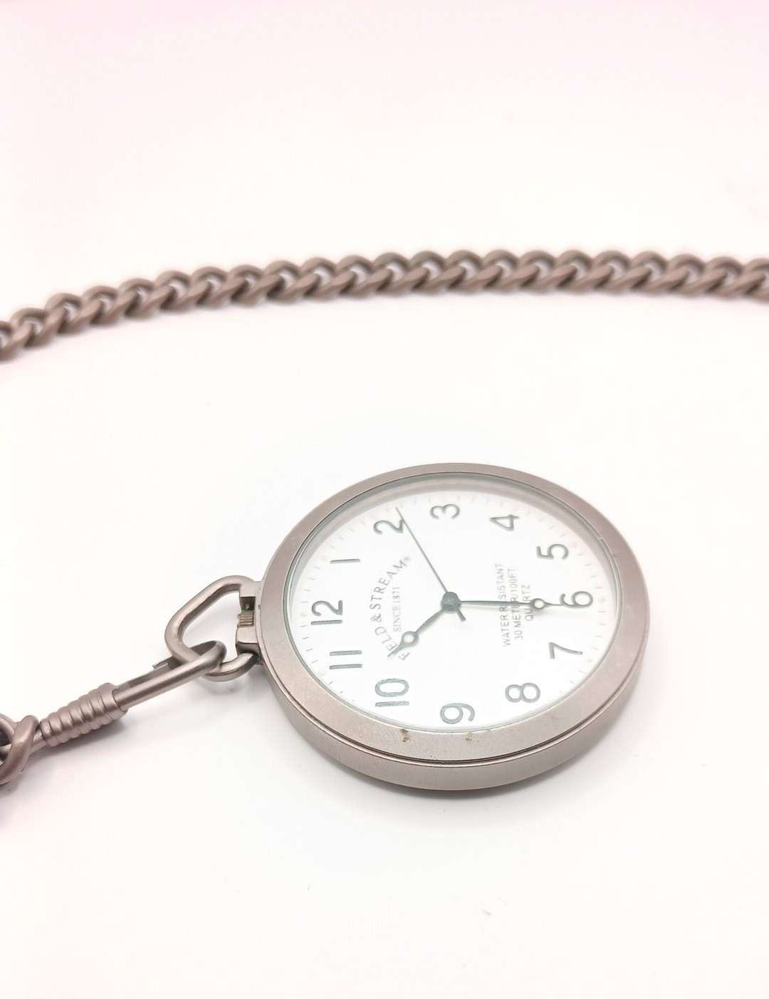 12IN, 43MM, Field & Stream Pocket Watch, Open Face Gunmetal Gray Quartz