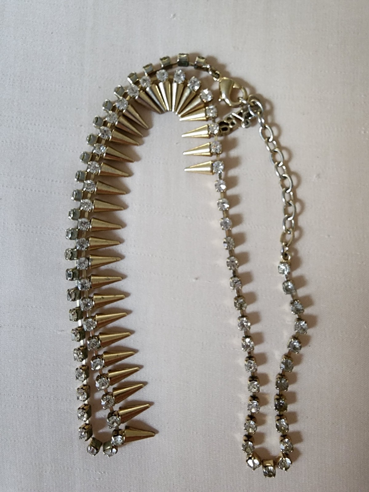 ABS Gold Spikes & Rhinestones Necklace