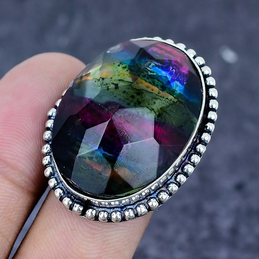 Ammolite Gemstone Handmade 925 Sterling Silver Jewelry Ring Size 7 t734