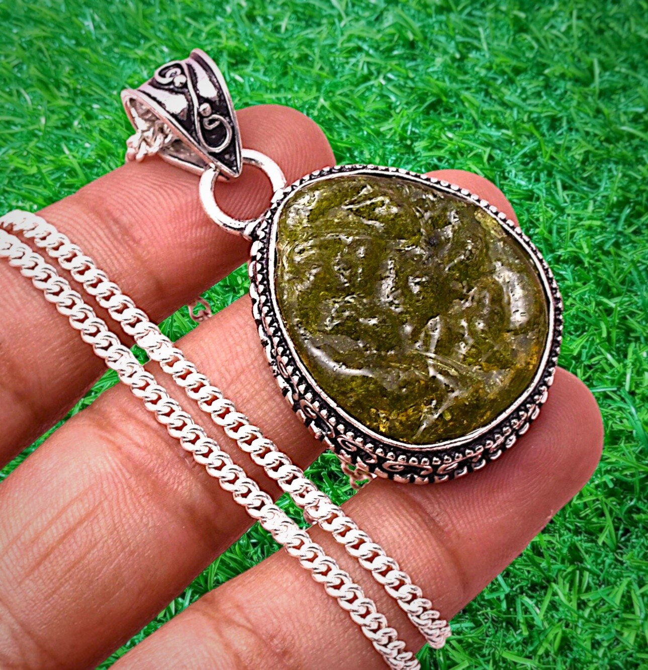 Moldavite Silver Pendant 925 Sterling Silver Pendant Handmade Gemstone Pendant.