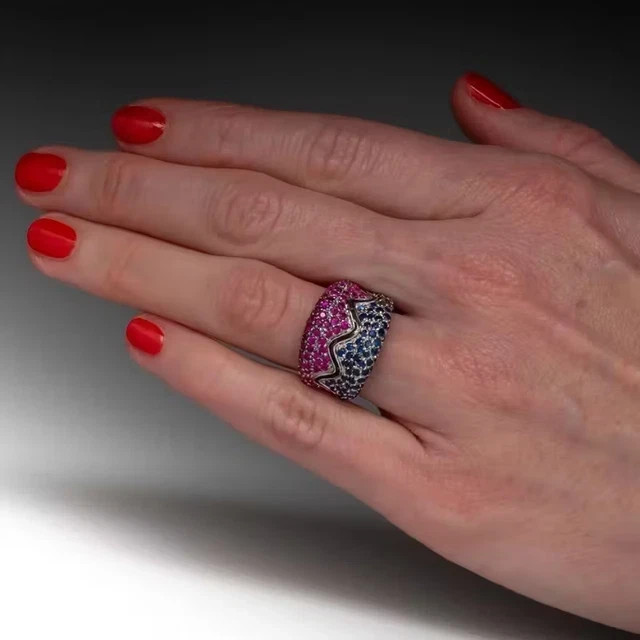 2.20Ct Round Cut Lab Created Ruby & Sapphire Cluster Ring 14k White Gold Plated
