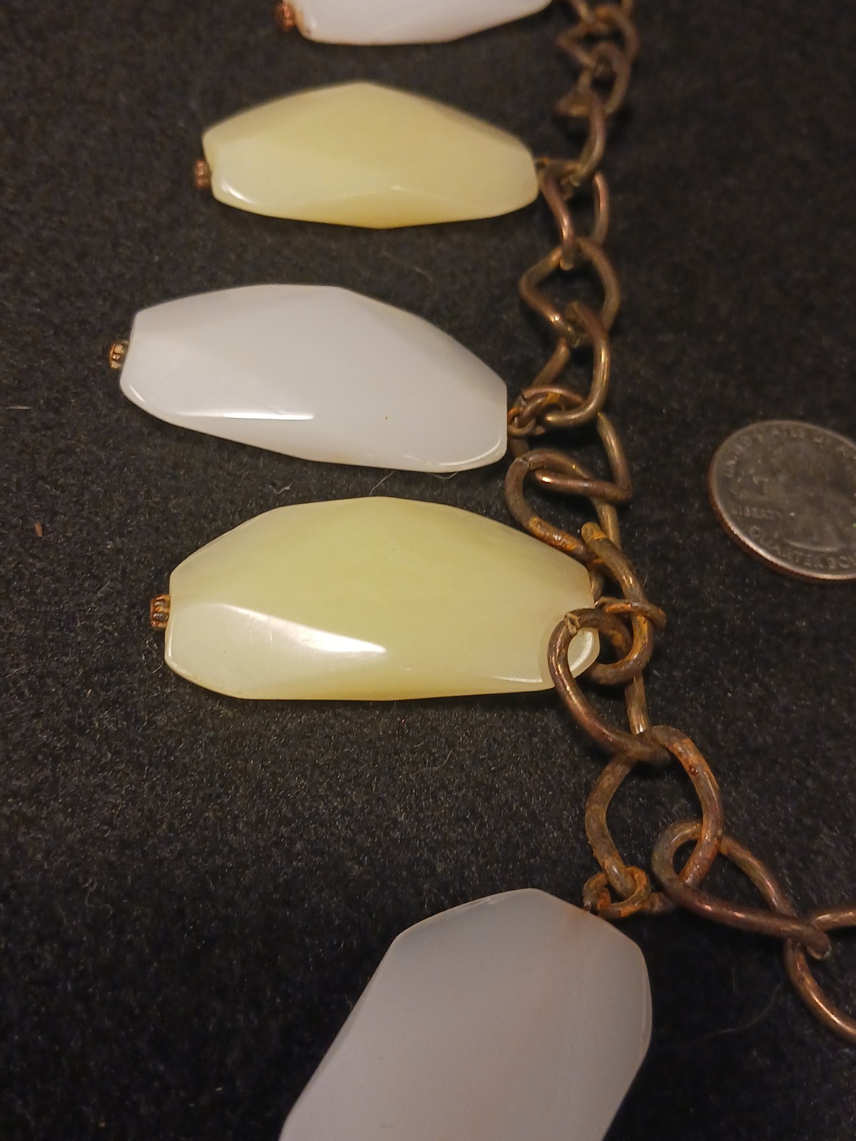Vintage Chunky Lucite On Solid Copper Necklace Statement Piece 32″ Long 16″ Drop