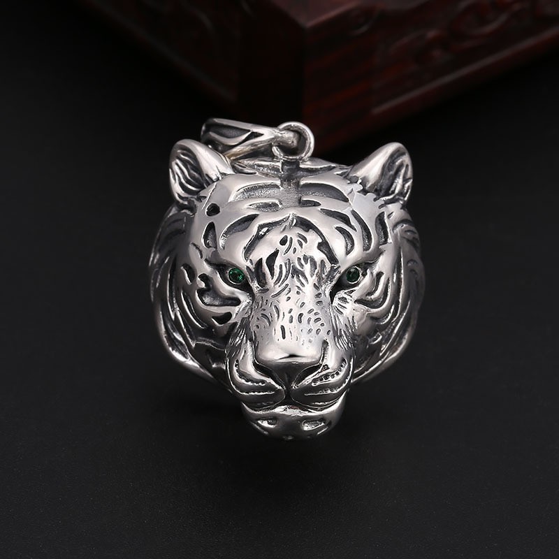 Pure 925 Sterling Silver Pendant Men Women Tiger Head Pendant Powerful TIGER