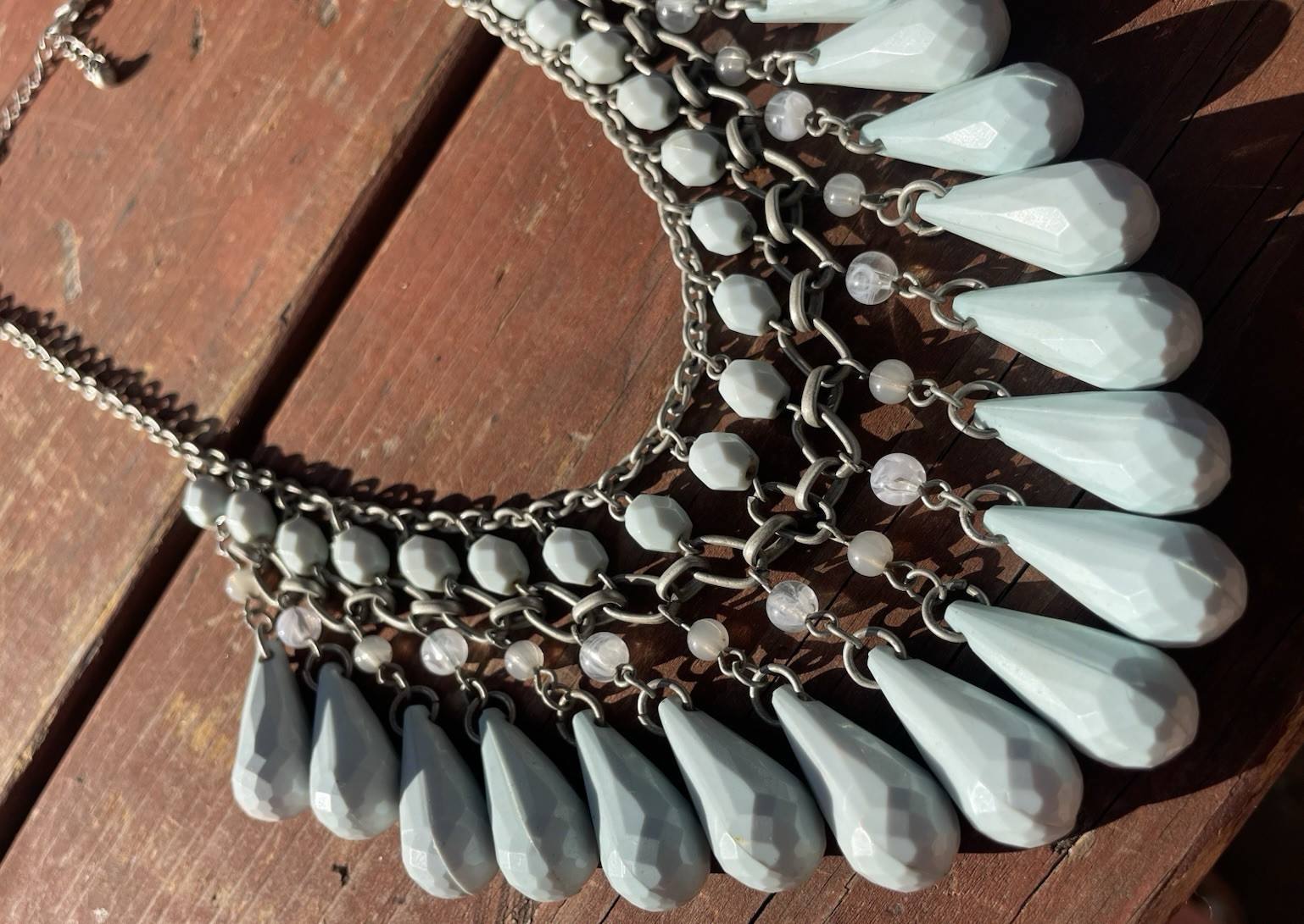 Statement Bib Collar Fringe Necklace Chunky Light Green Beads Adjustable Chain