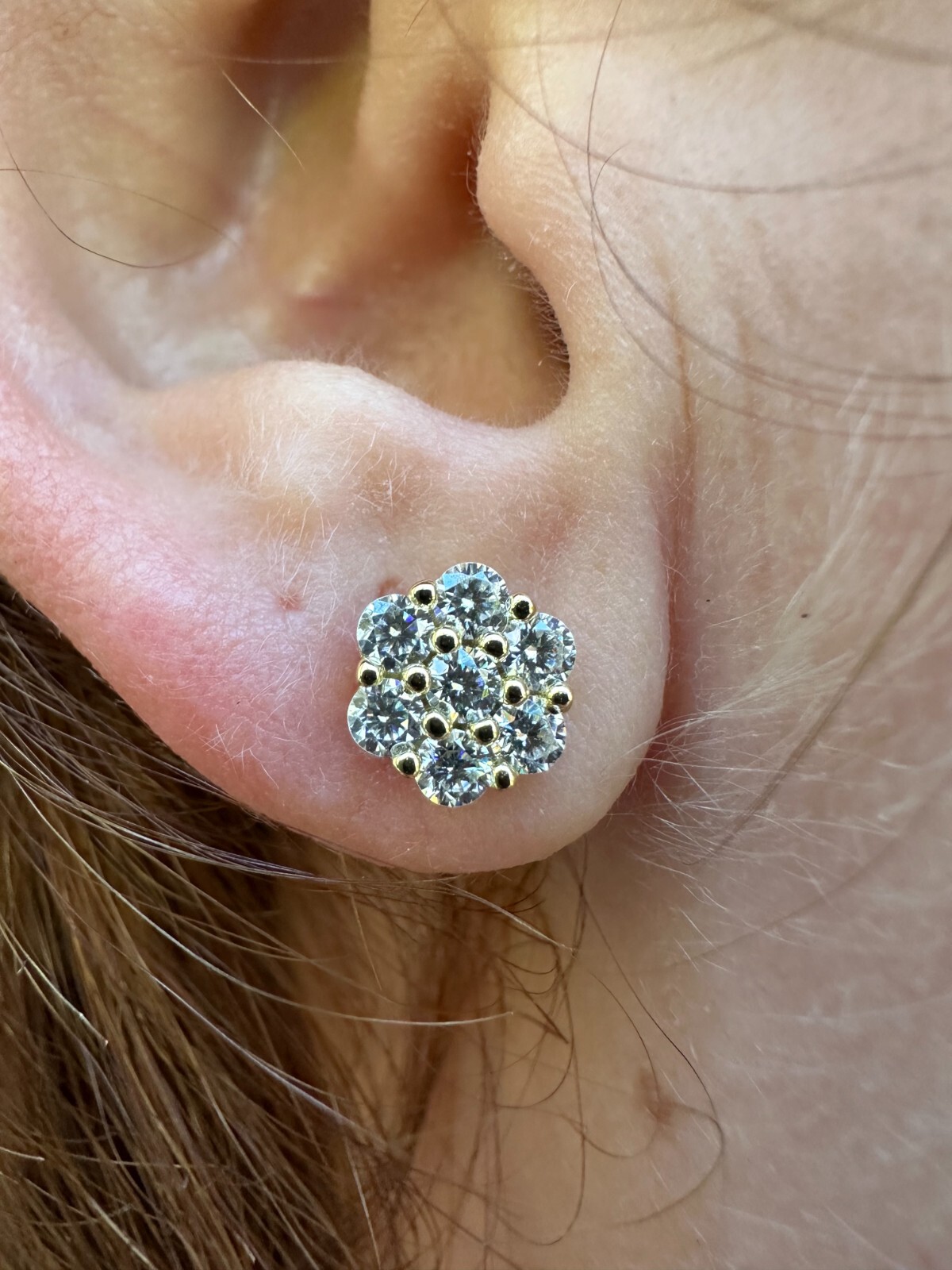 Moissanite Studs Iced Cluster Flower Set Earrings Real 14k Gold Over 925 Silver
