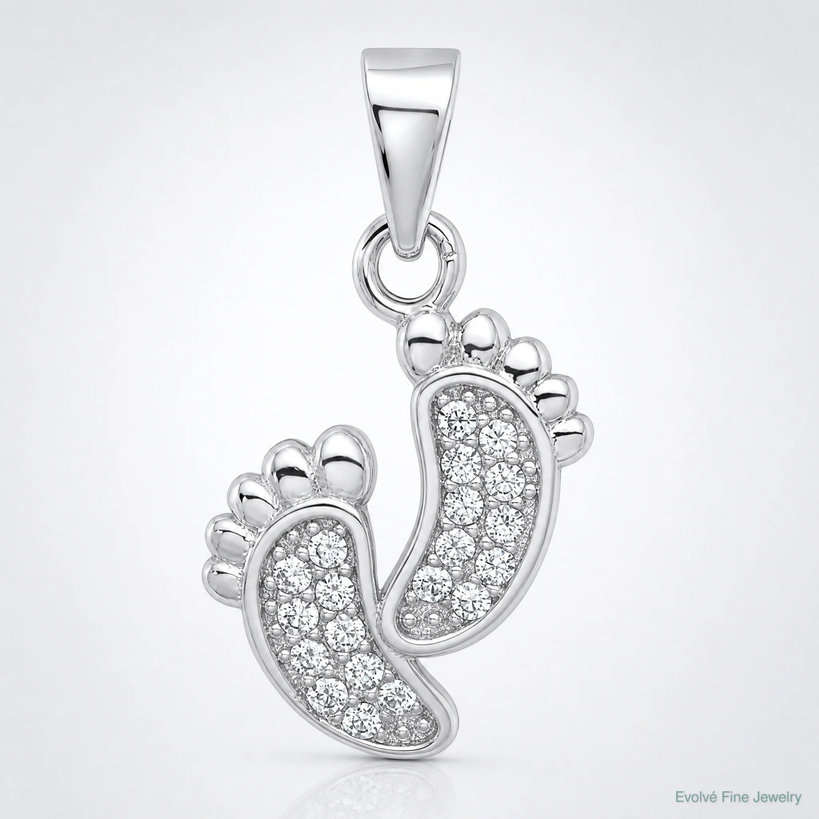 Sterling Silver Rhodium-Plated Polished CZ Footprints Pendant